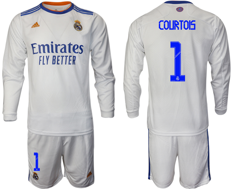 Men 2021-2022 Club Real Madrid home white Long Sleeve #1 Soccer Jerseys